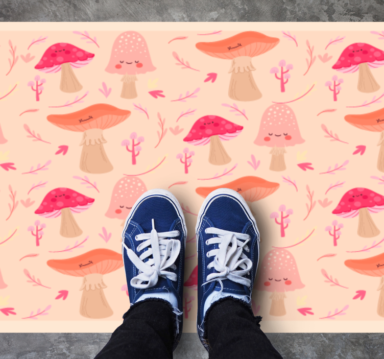 Happy classical mushrooms floral vinyl rug - TenStickers