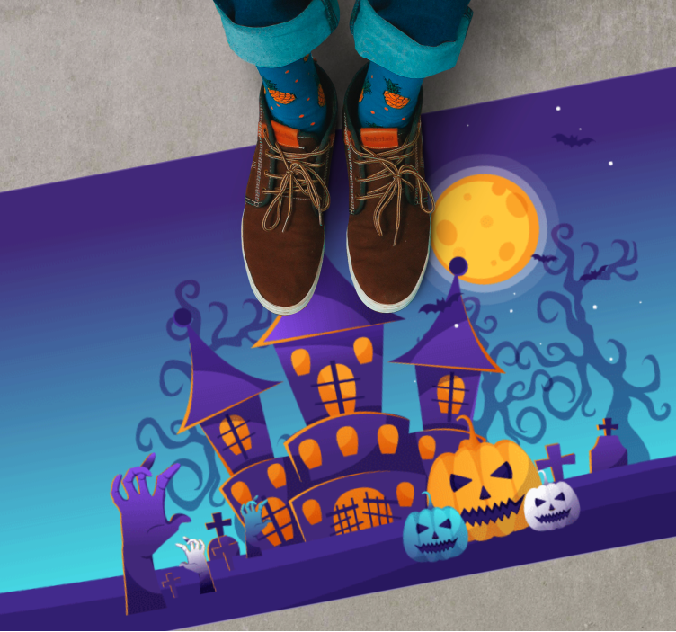 Haunted Castle Scene halloween vinyl rug - TenStickers