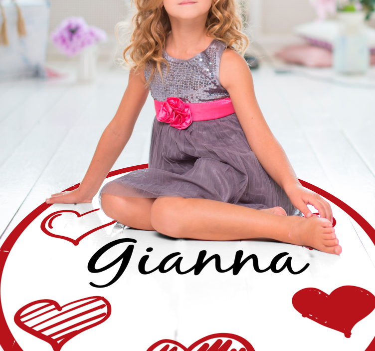 Red hearts and name teen vinyl rug - TenStickers