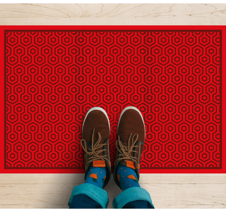 Red hexagonal arrangement geometric vinyl rug - TenStickers