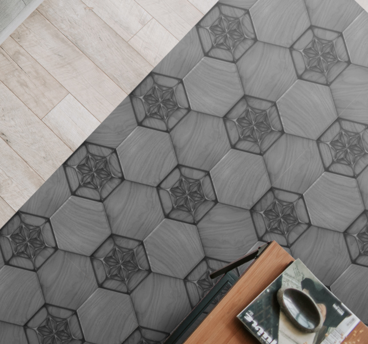 Hexagonal Grey Pattern marble vinyl rug - TenStickers