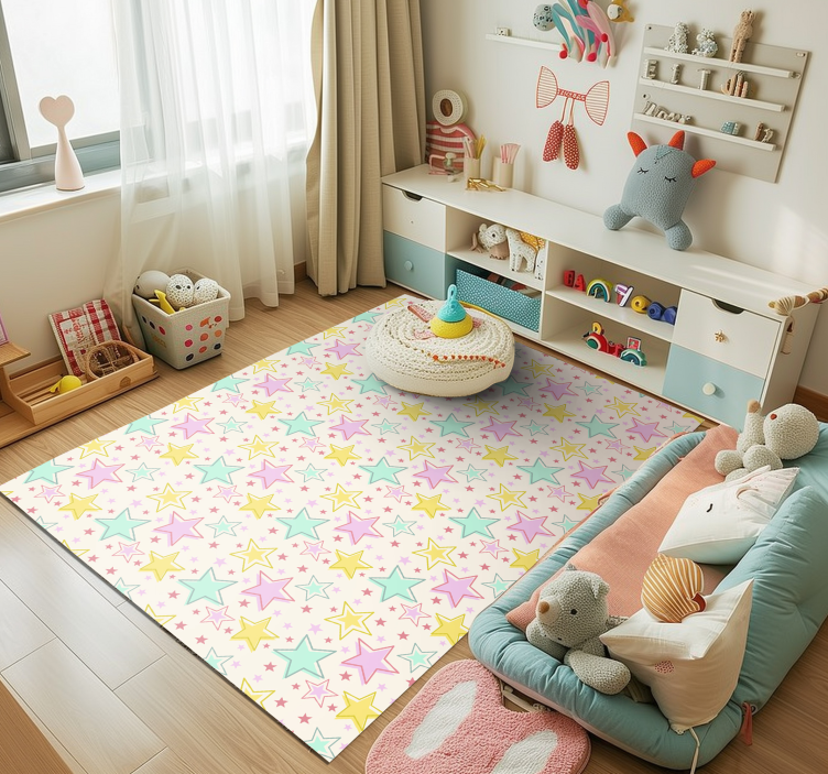 Wonderful kids colorful stars vinyl rug - TenStickers