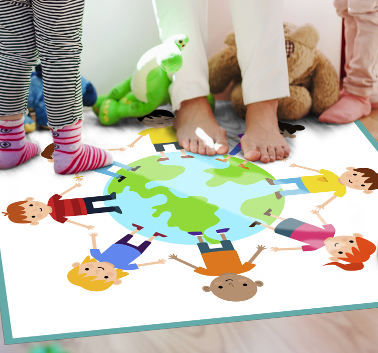 World holding hands kids vinyl rug - TenStickers