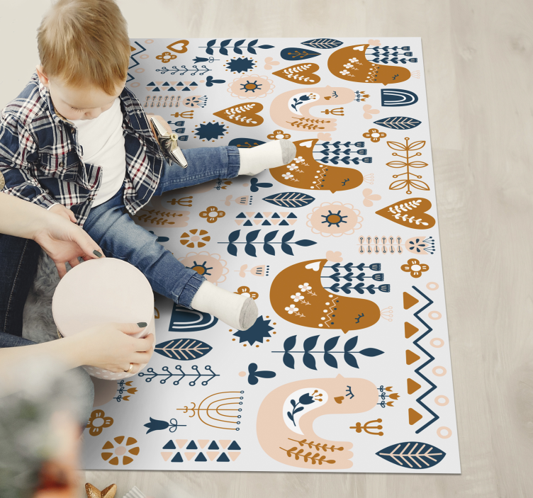 kids with singing bird nordic vinyl rug - TenStickers