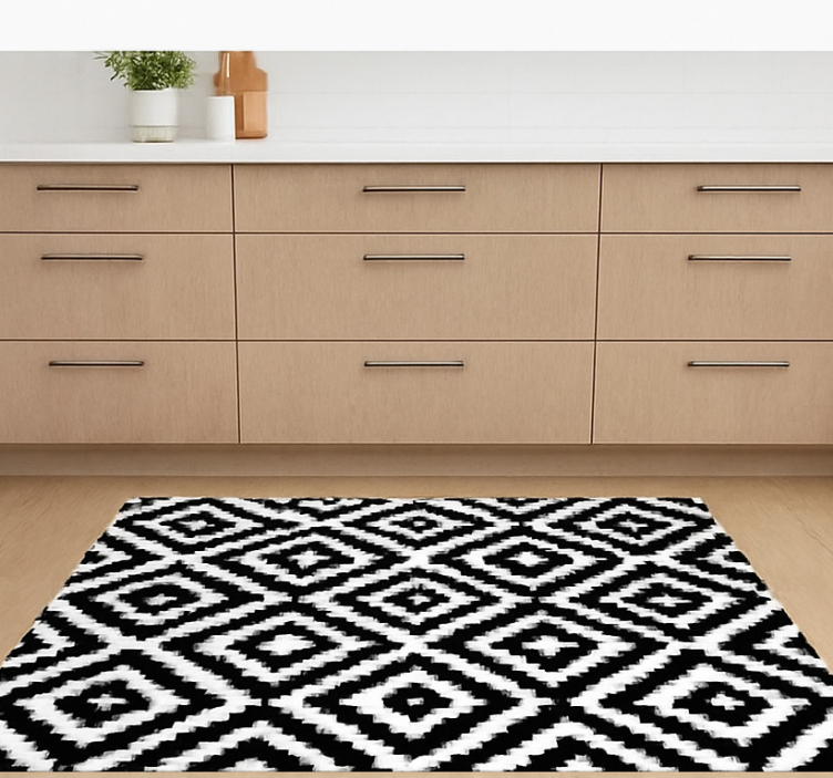Kitchen vinyl rug in black modern squares - TenStickers