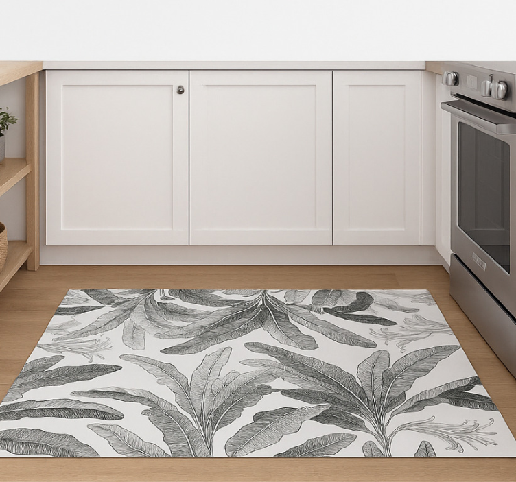 Kitchen vinyl rug in graceful grey palms - TenStickers