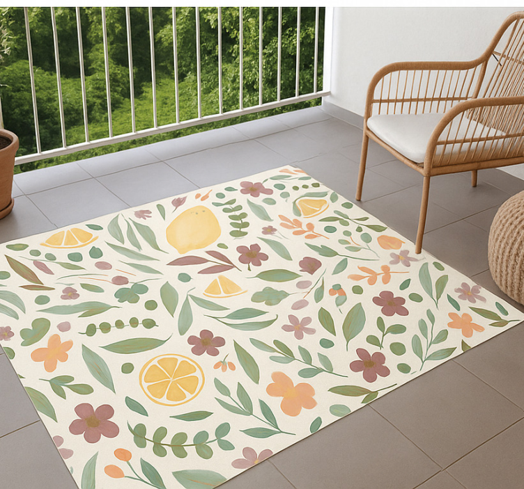 Lemon floral design outdoor vinyl rug - TenStickers