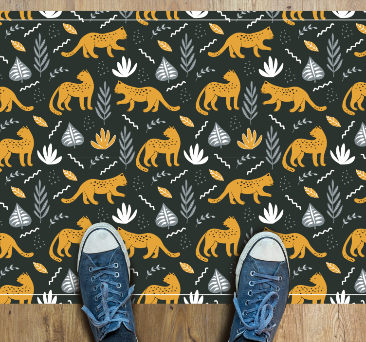 Leopard Pattern Leaves animal vinyl rug - TenStickers
