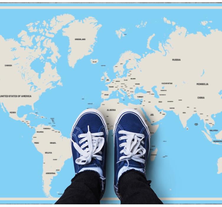 Light colours with country names world map rug - TenStickers