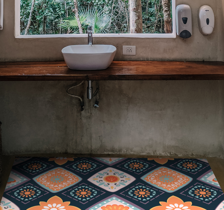 Lively floral design bathroom vinyl rug - TenStickers