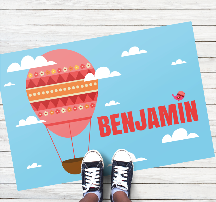 Red air balloon with name kids vinyl rug - TenStickers
