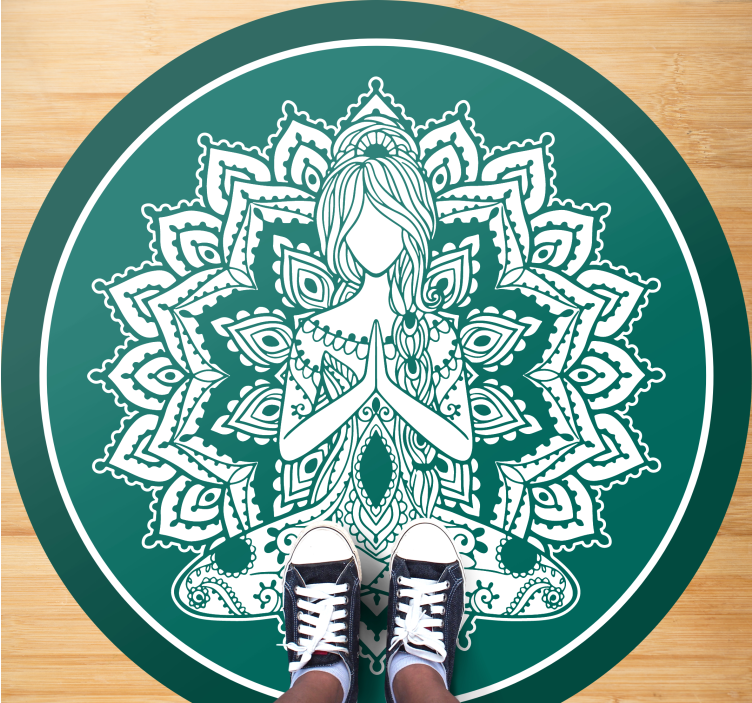 Meditative green art mandala vinyl rug - TenStickers