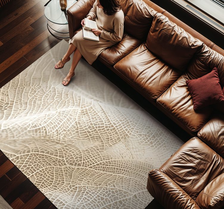 Minimalist leaves beige vinyl rug - TenStickers