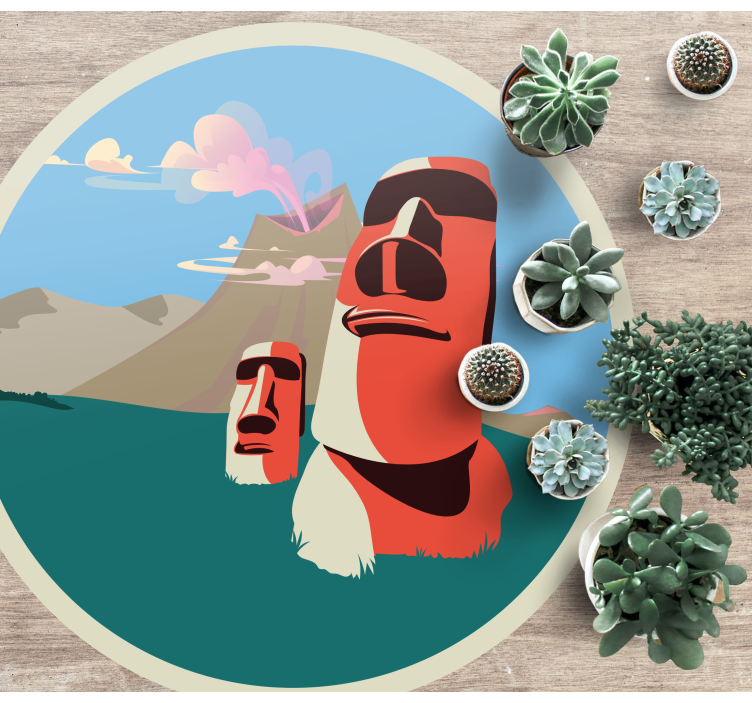 Moai Statues Illustration world map vinyl rug - TenStickers