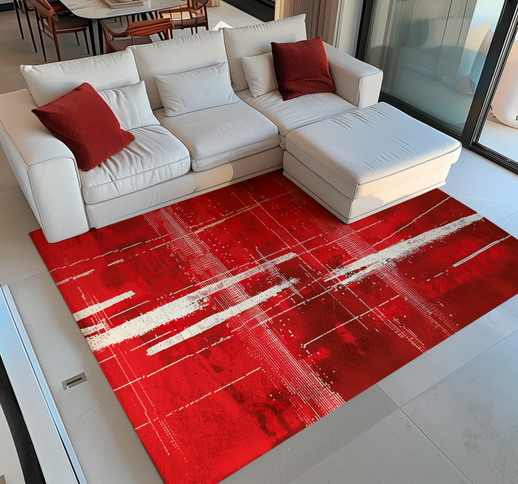 Modern lines pattern red vinyl rug - TenStickers