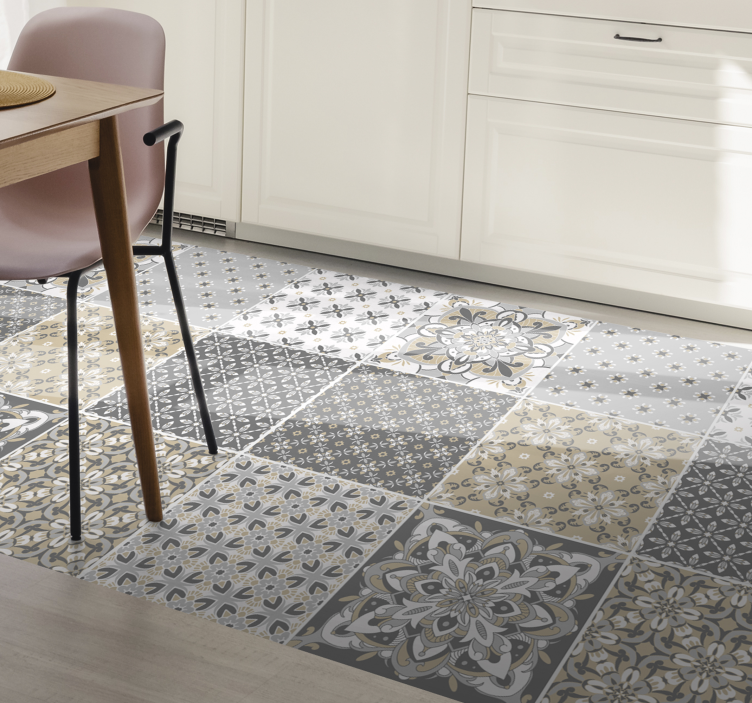Moroccan style tile effect kitchen vinyl rug - TenStickers