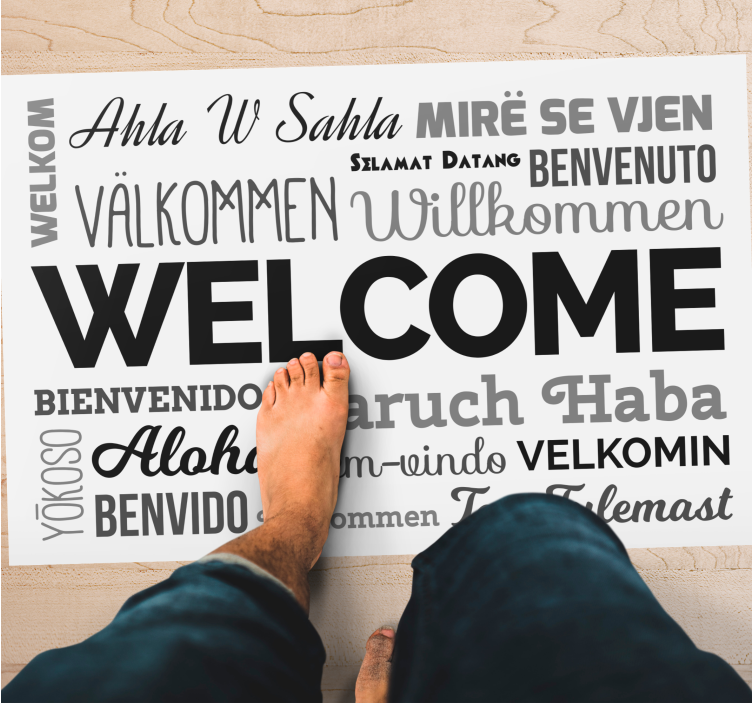 Multilingual Welcome Design entrance hall vinyl rug - TenStickers