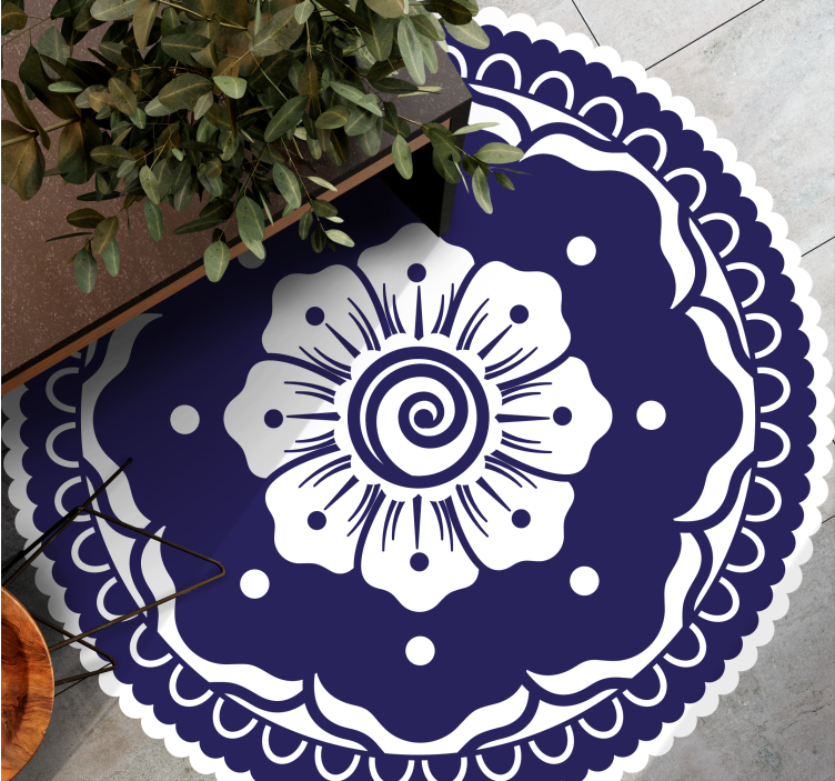 Navy Floral Arrangement mandala vinyl rug - TenStickers