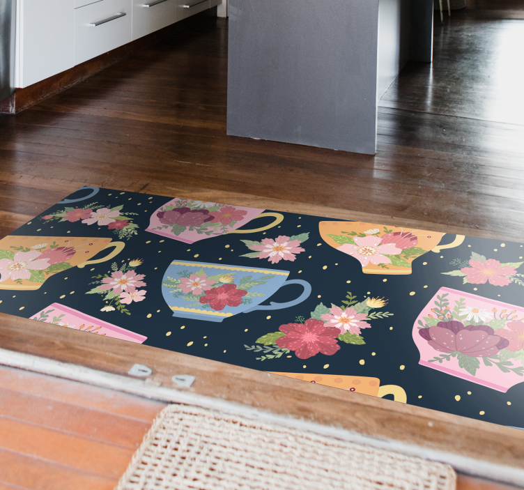 Ornamental cup of tea kitchen floor tiles - TenStickers