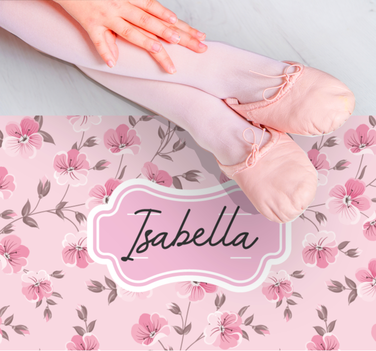 Pink floral design with name teen vinyl rug - TenStickers