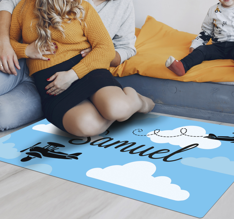 Sky planes with name kids vinyl rug - TenStickers