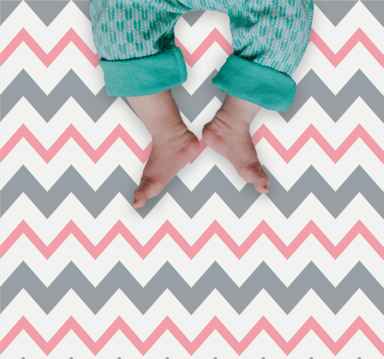 Pink and gray zig zag lines square vinyl rug - TenStickers