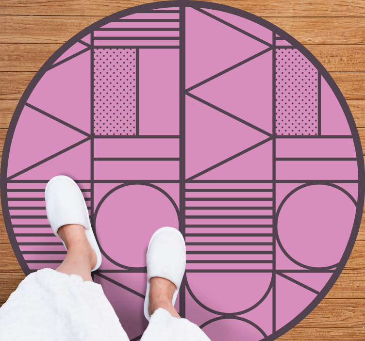Pink and grey color block circular rug - TenStickers