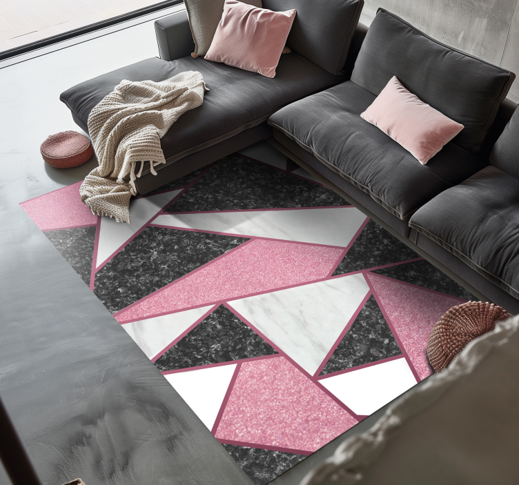 Pink & grey geometric shapes marble vinyl rug - TenStickers