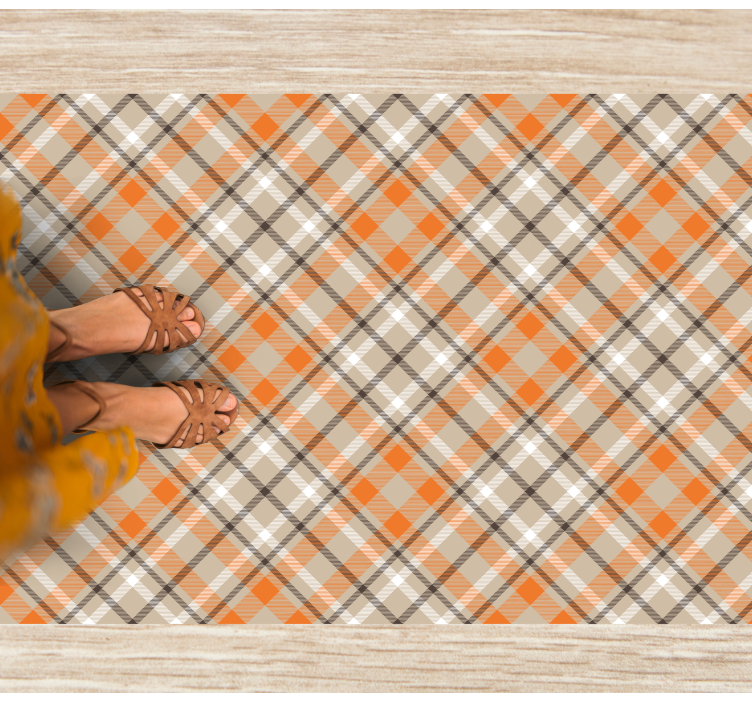 Plaid Pattern Orange striped vinyl rug - TenStickers