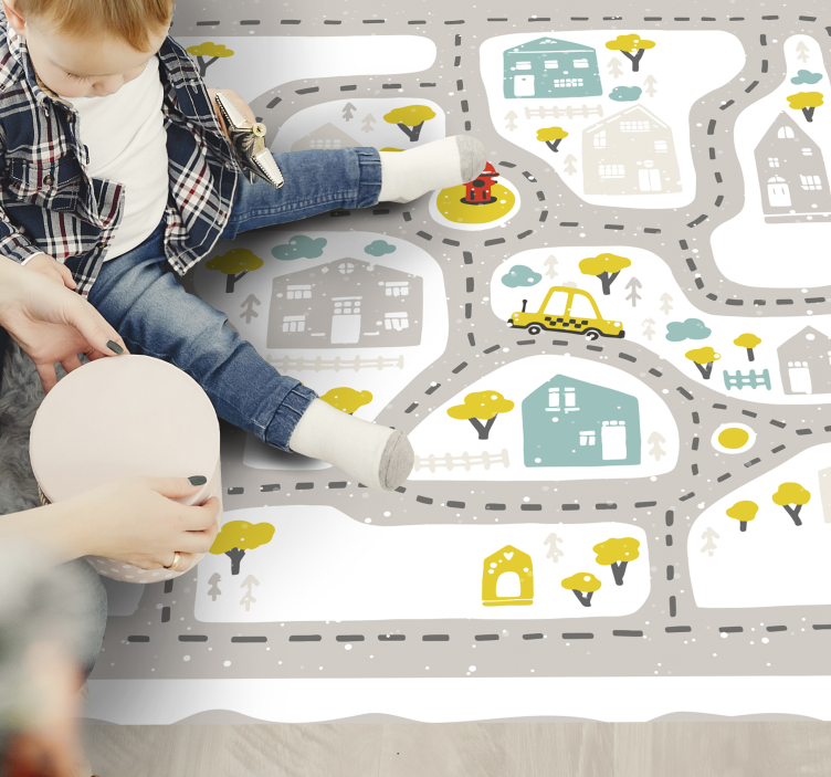 Playful Town Track kids vinyl rug - TenStickers
