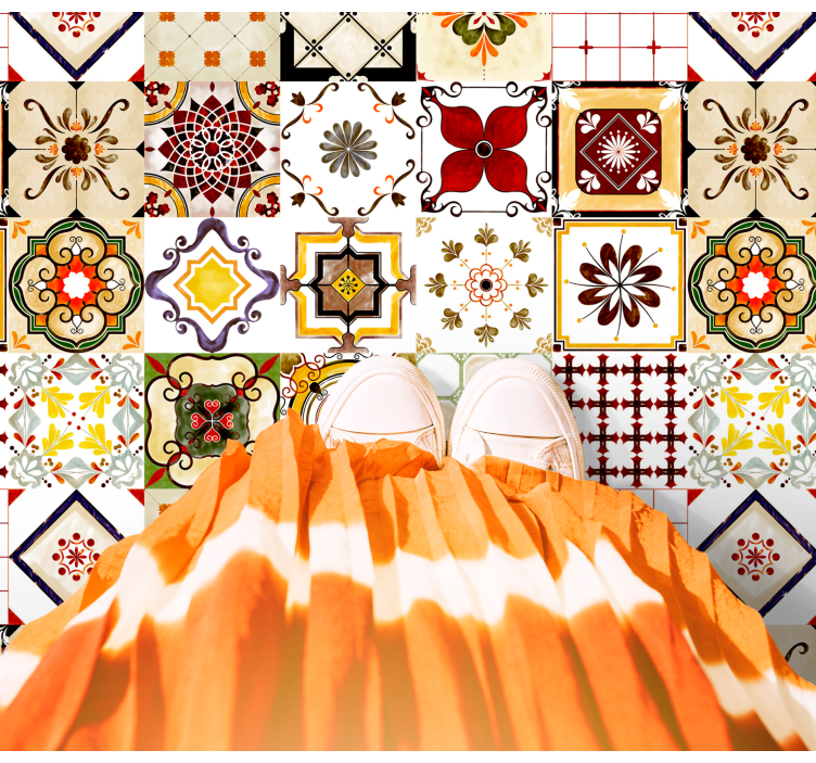Portuguese style tile kitchen floor tiles - TenStickers