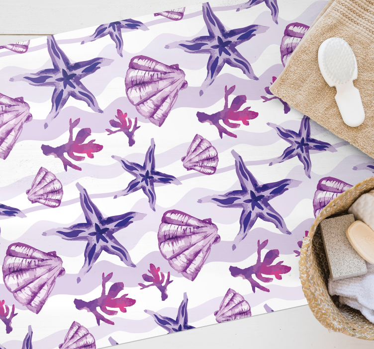 Purple Seashell and Starfish animal rug - TenStickers