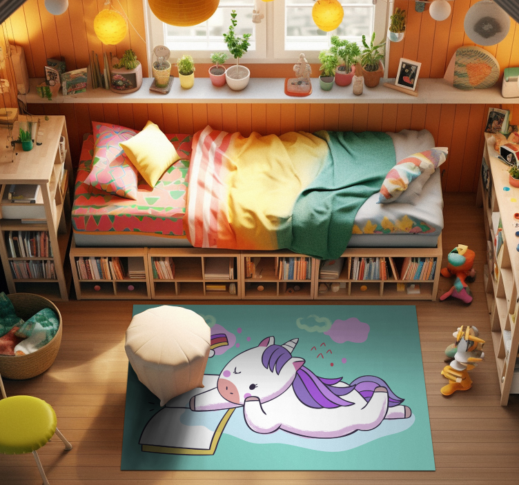 Reading Unicorn kids vinyl rug - TenStickers