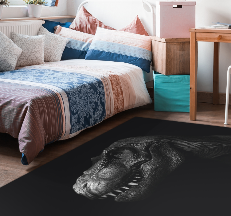 realistic and elegant dinosaur on black rug - TenStickers