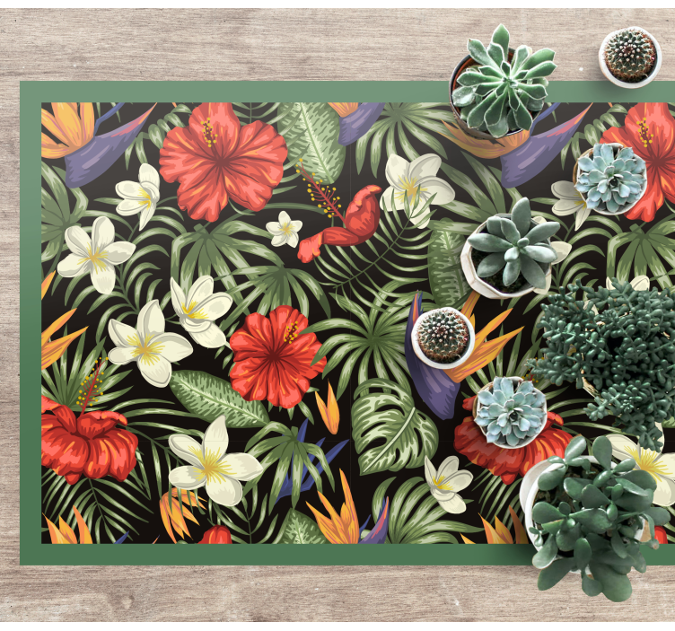Red and green tropical leafs nature vinyl rug - TenStickers