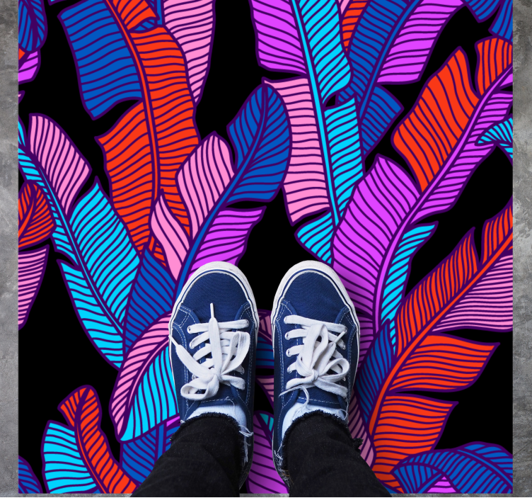 Shape design with leaves square vinyl rug - TenStickers