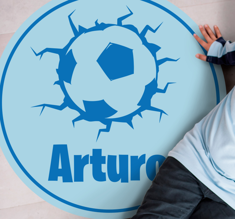 Beaking football ball with name kids vinyl rug - TenStickers