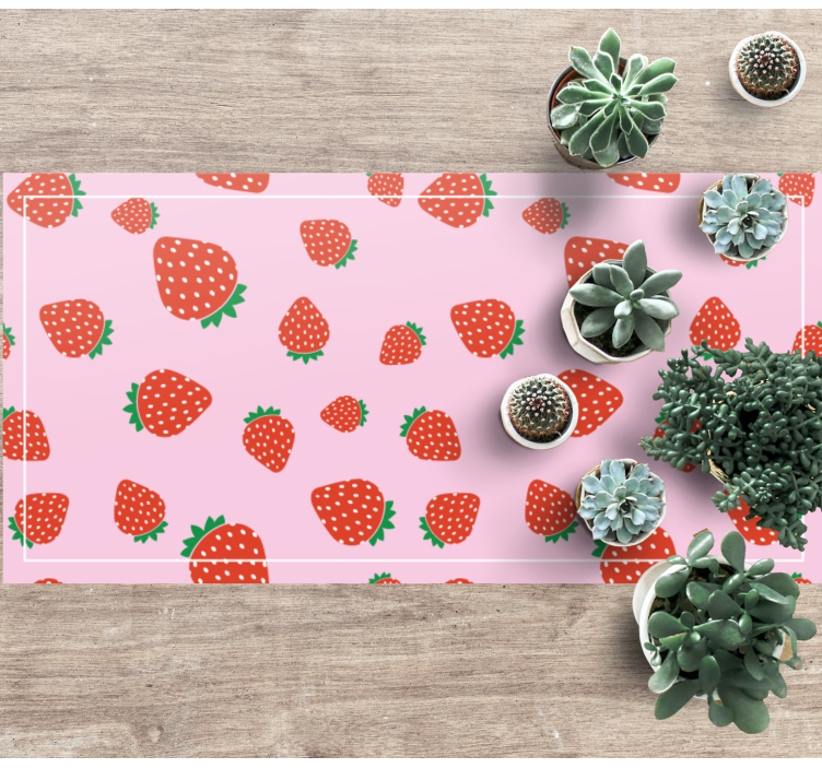 Pink strawberry motif floral vinyl rug - TenStickers