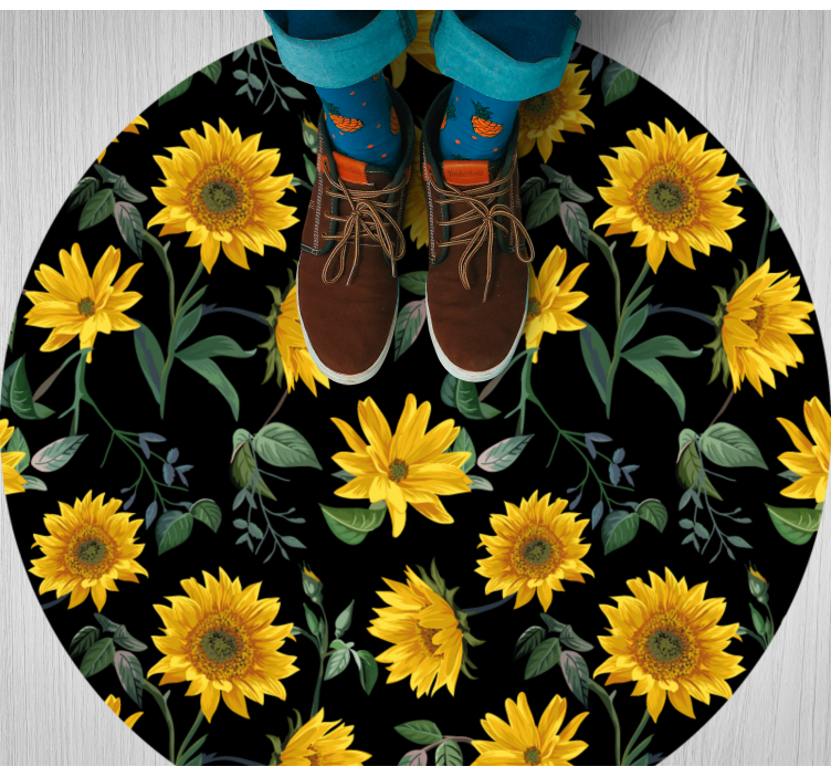 Sunflowers plant black background floral rug - TenStickers