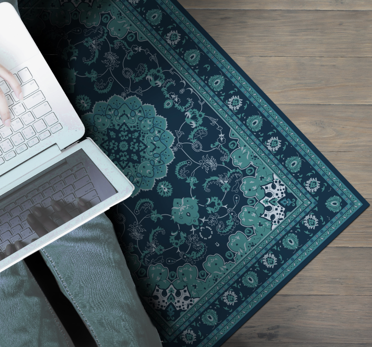 Teal Mandala Elegance mandala vinyl rug - TenStickers