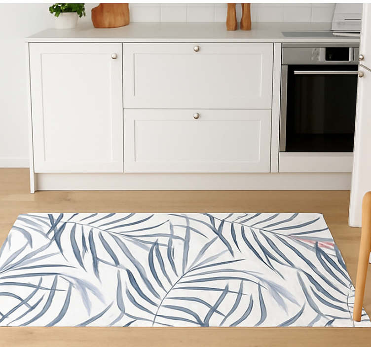 Thin leaves design blue vinyl rug - TenStickers