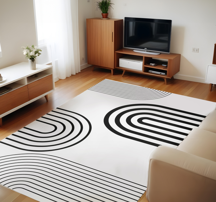 Thin minimalist black arcs white  vinyl rug - TenStickers