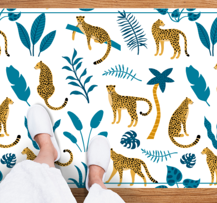 Tropical botanical leopard pattern animal rug - TenStickers