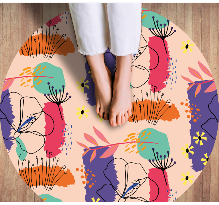 Vibrant Flower Elements floral vinyl rug - TenStickers
