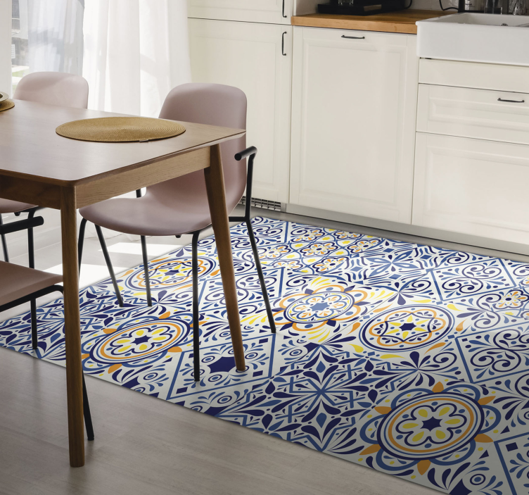 Vibrant tile arrangement kitchen vinyl rug - TenStickers
