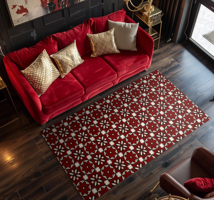 Vintage tile pattern red vinyl rug - TenStickers