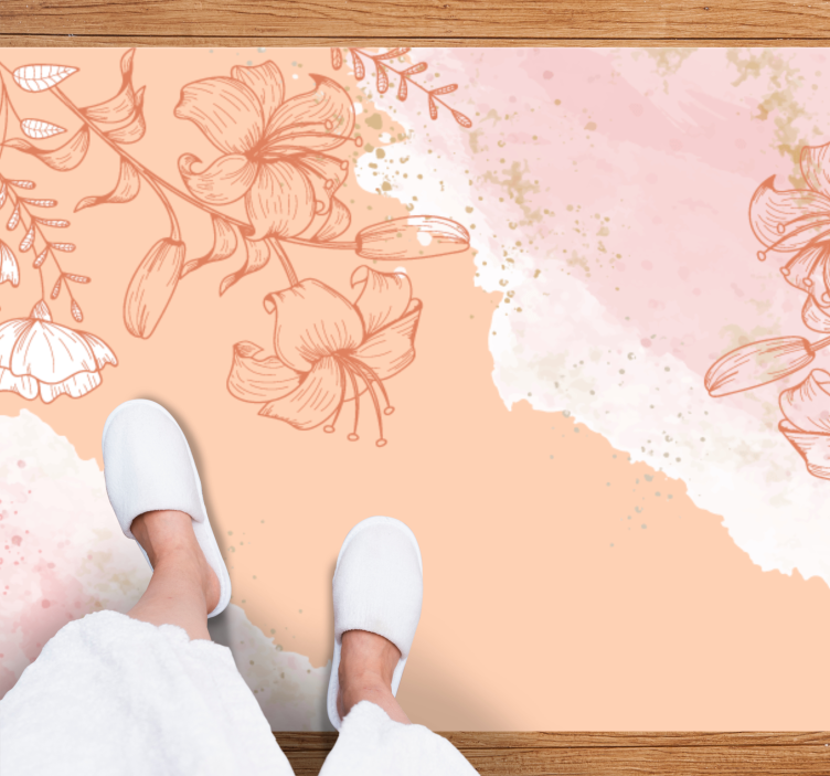 Watercolor flowers with orange pink floral rug - TenStickers