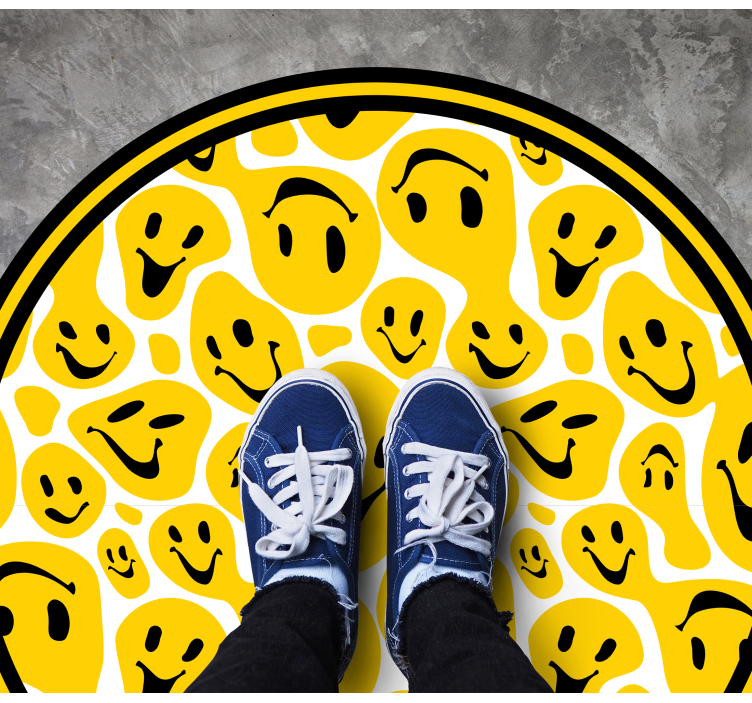White and yellow smile emoticons teen vinyl rug - TenStickers