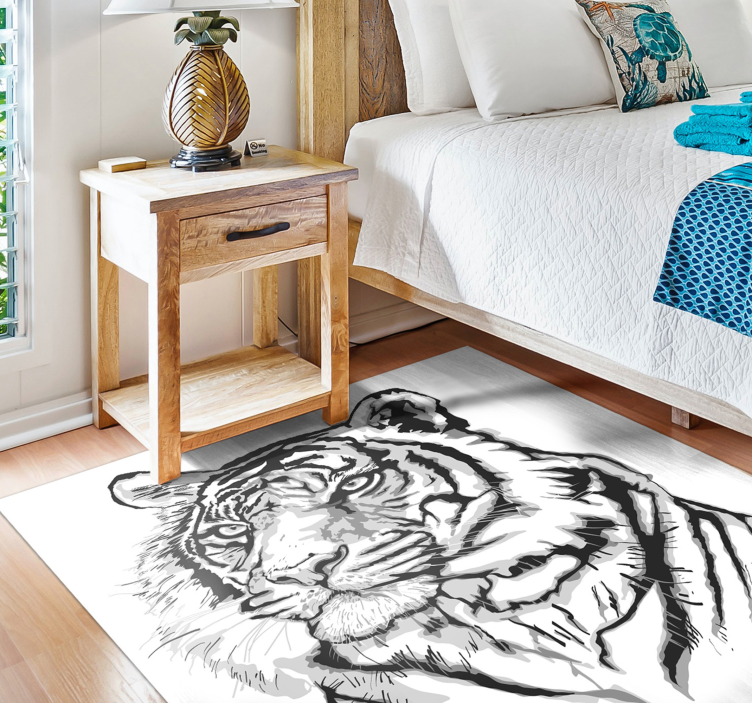 White tiger face animal vinyl rug - TenStickers