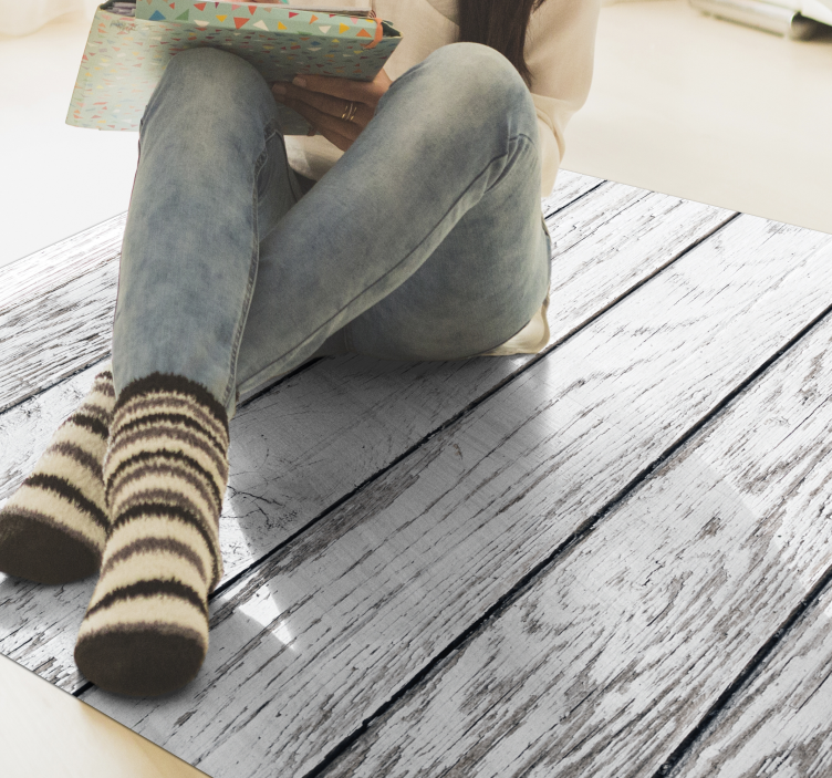 Whitewashed Timber wood effect vinyl rug - TenStickers